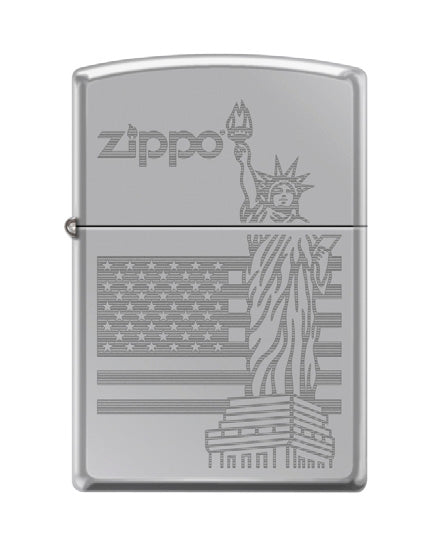 Zippo Statue of Liberty Flag Etch High Polish Chrome | 17994