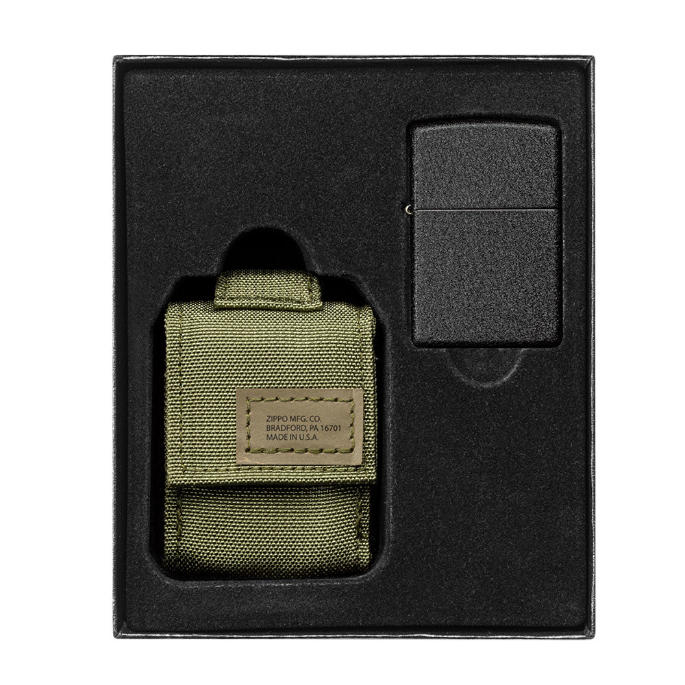 Tactical Pouch and Black Crackle® Windproof Lighter Gift Set | SKU: 49400